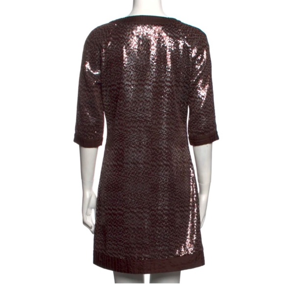 $545 Tory Burch NWT Chocolate Brown Sequined Mini Dress, size 14 - Picture 3 of 6